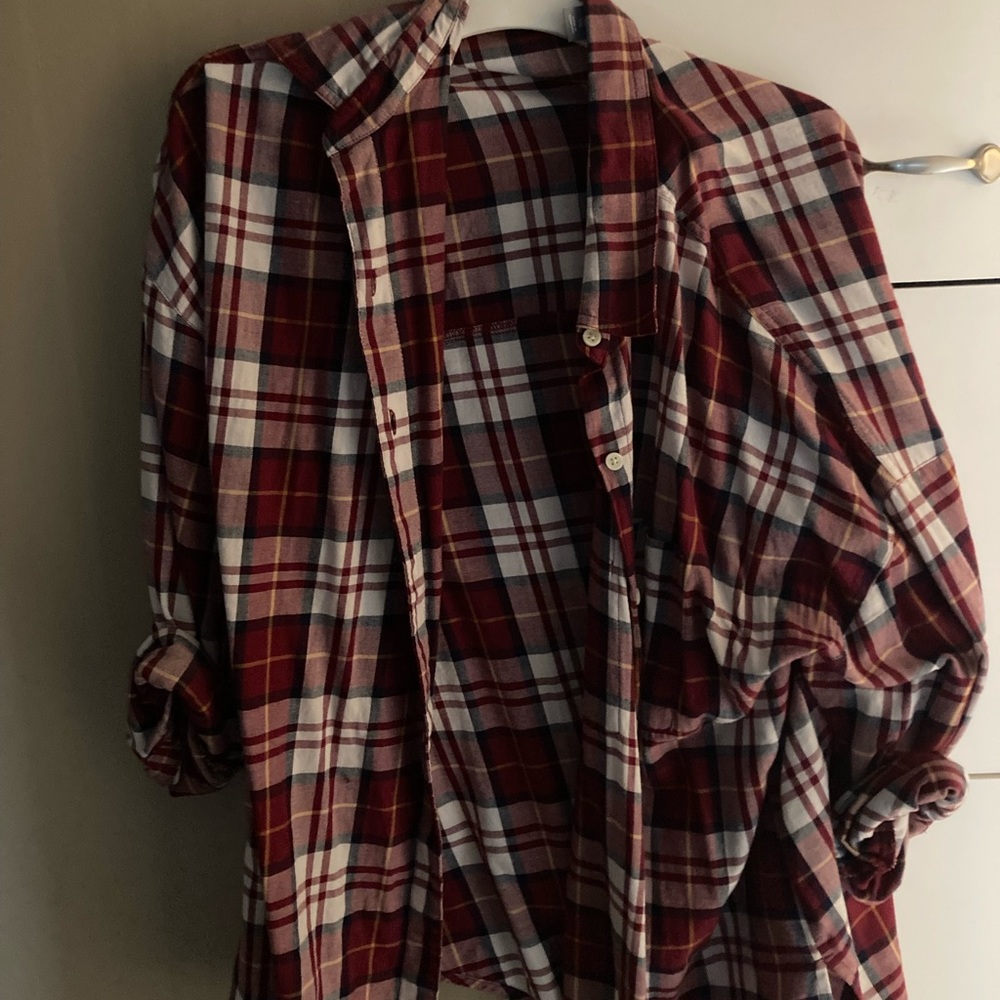 Red plaid old navy boyfriend shirt